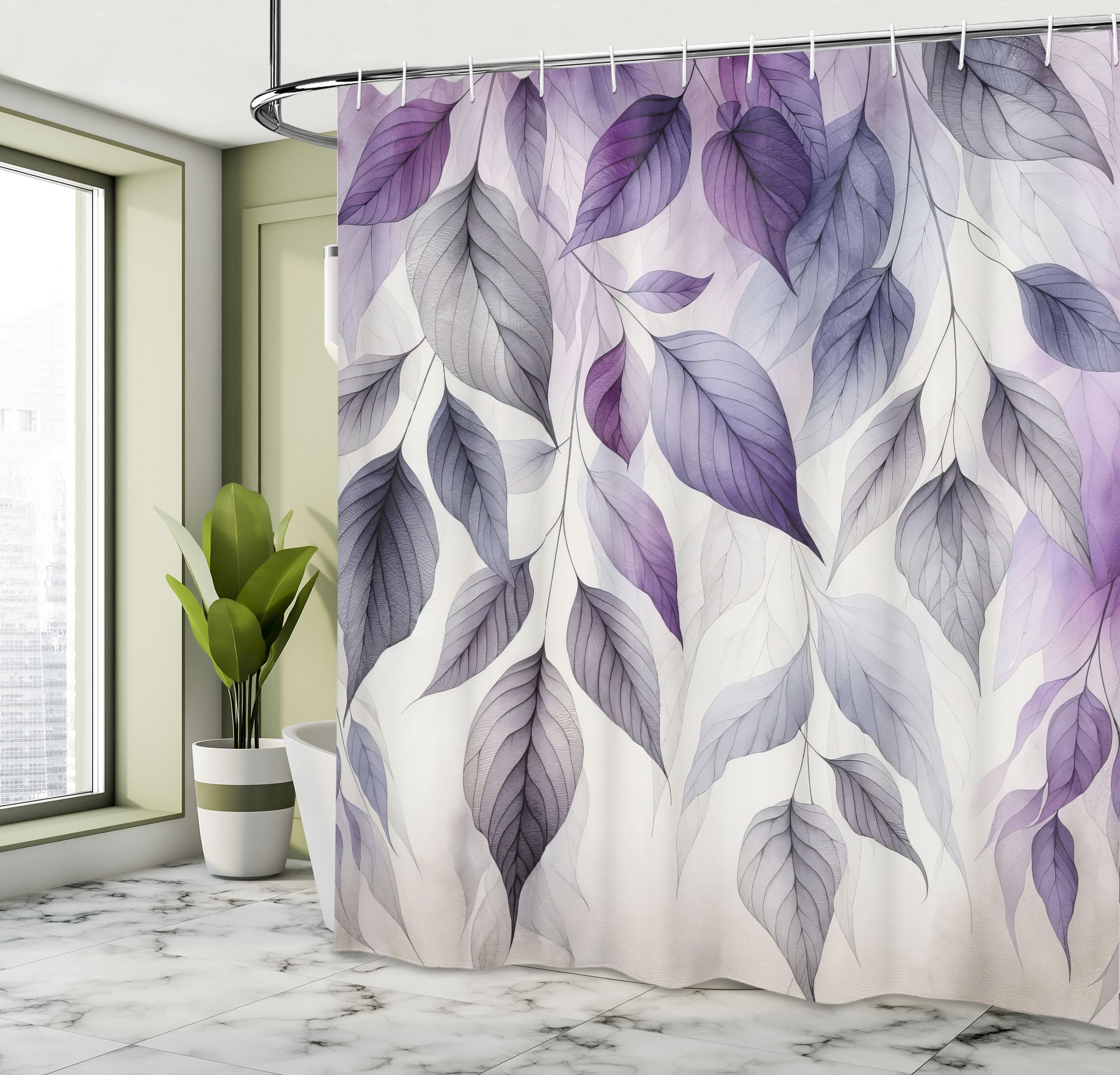 Ambesonne Purple Shower Curtain, Cascade Of Leaves In A Cold Windy Morning Monochromatic Pastel Tones, Cloth Fabric Bathroom Dec